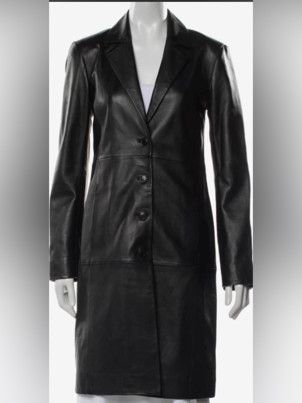 Reformation Black Long Leather Button-Front Coat